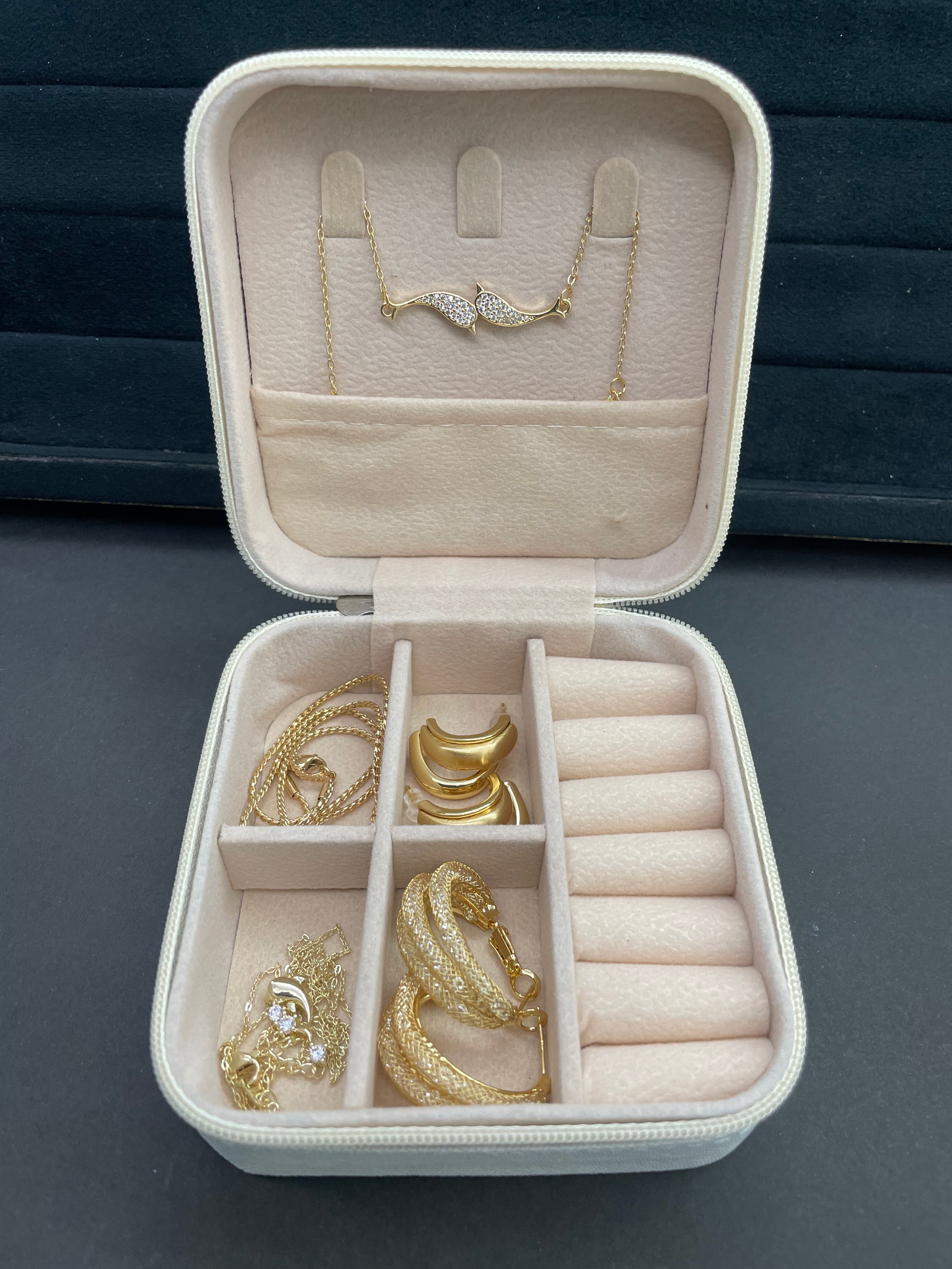 Luxury Travel Jewelry Organizer Box – Portable Zipper Storage Case for Rings, Earrings, Necklaces & Bracelets