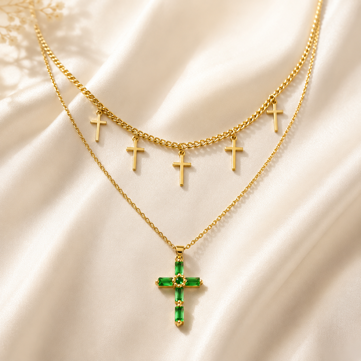 Stainless Steel Multi-Cross Layered Necklace & Earring Set