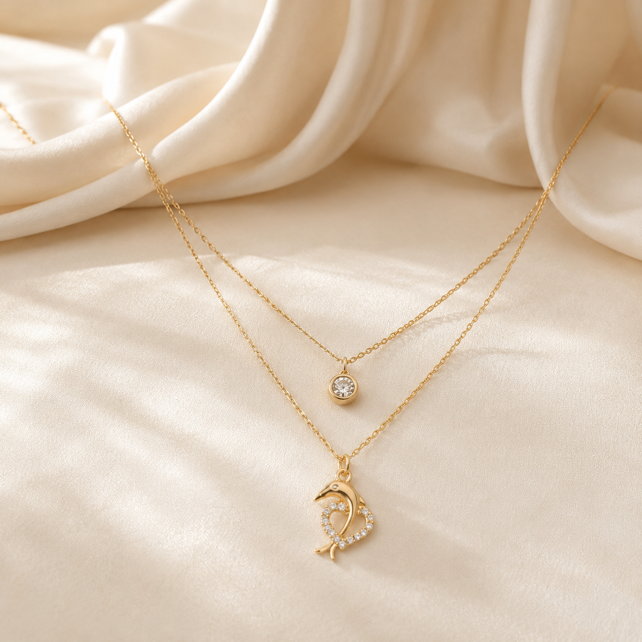 Dual-Layer Dolphin Crystal Pendant Necklace