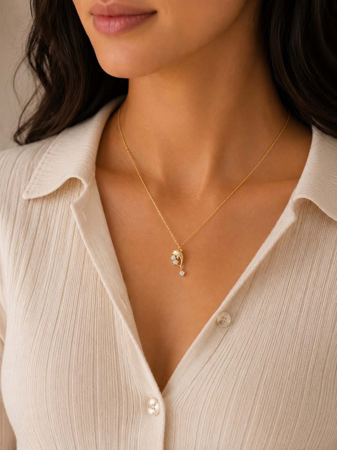 Dolphin Teardrop Crystal Pendant Necklace