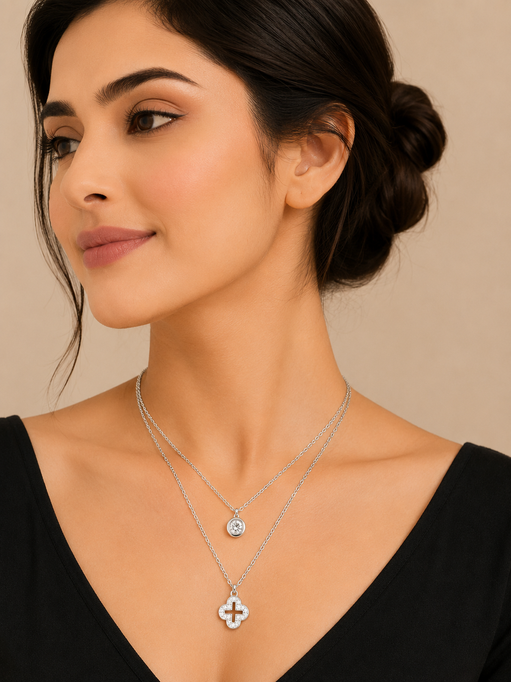 Silver Lucky Clover Crystal Necklace