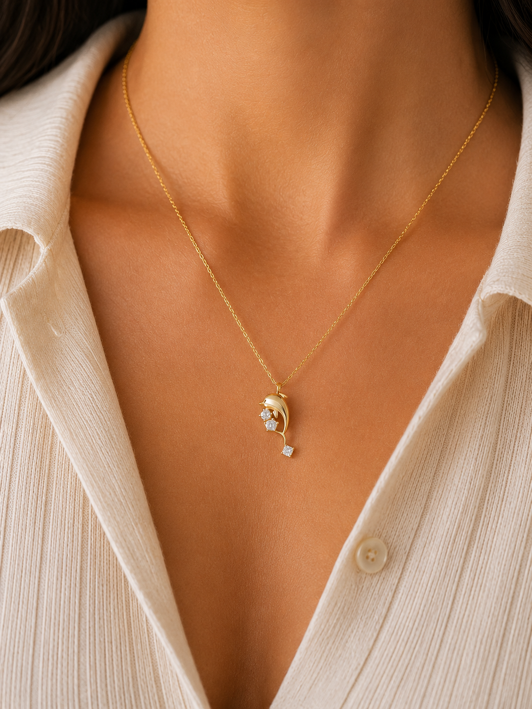 Dolphin Teardrop Crystal Pendant Necklace