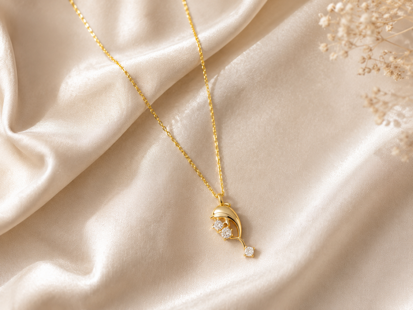 Dolphin Teardrop Crystal Pendant Necklace