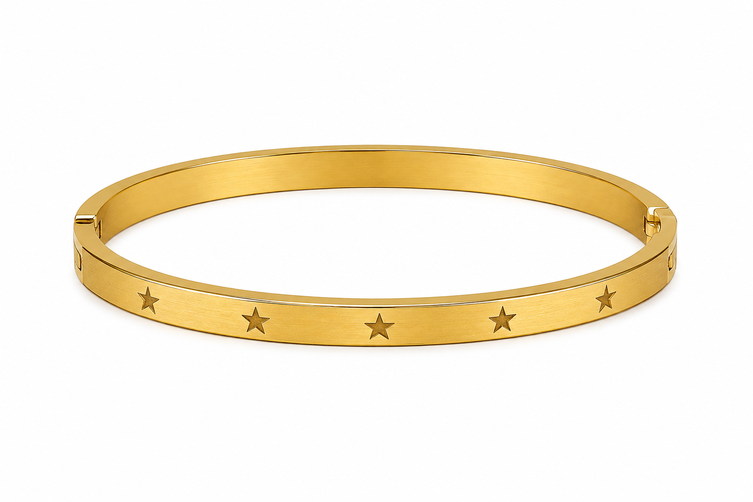 Gold Plated Celestial Star Bangle | Engraved Star Motif Hinged Cuff
