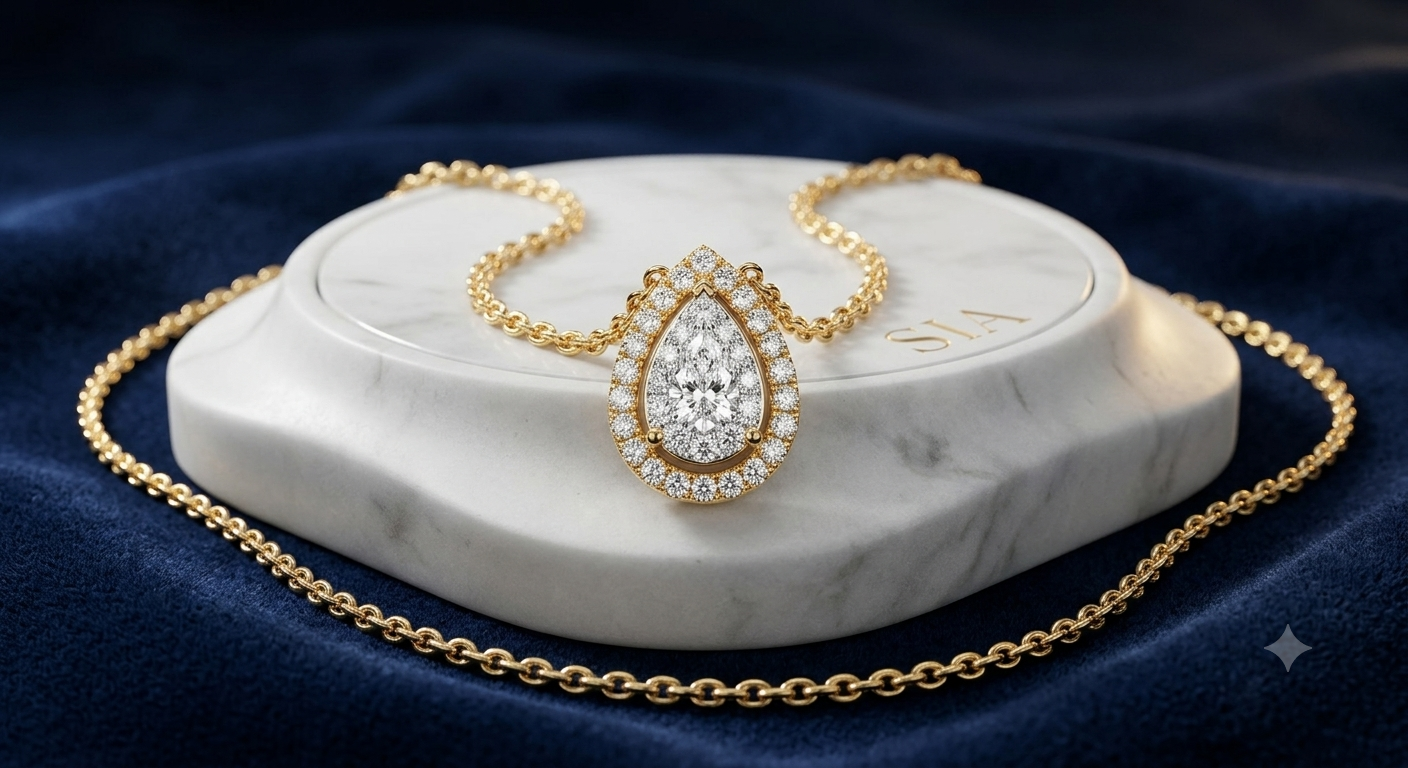 Crystal Teardrop Halo Pendant Necklace