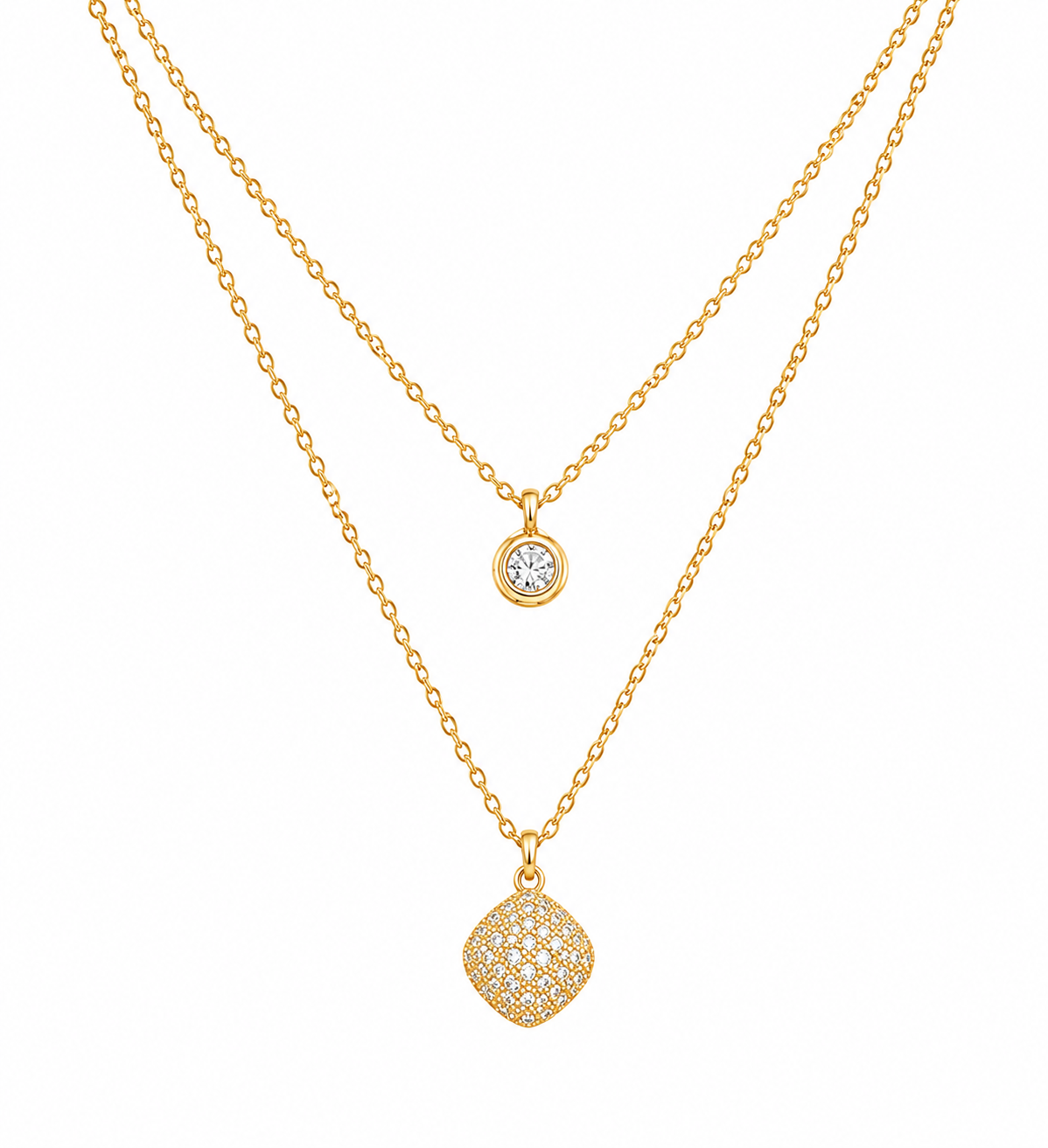 Dual-Layer Solitaire & Pavé Charm Necklace