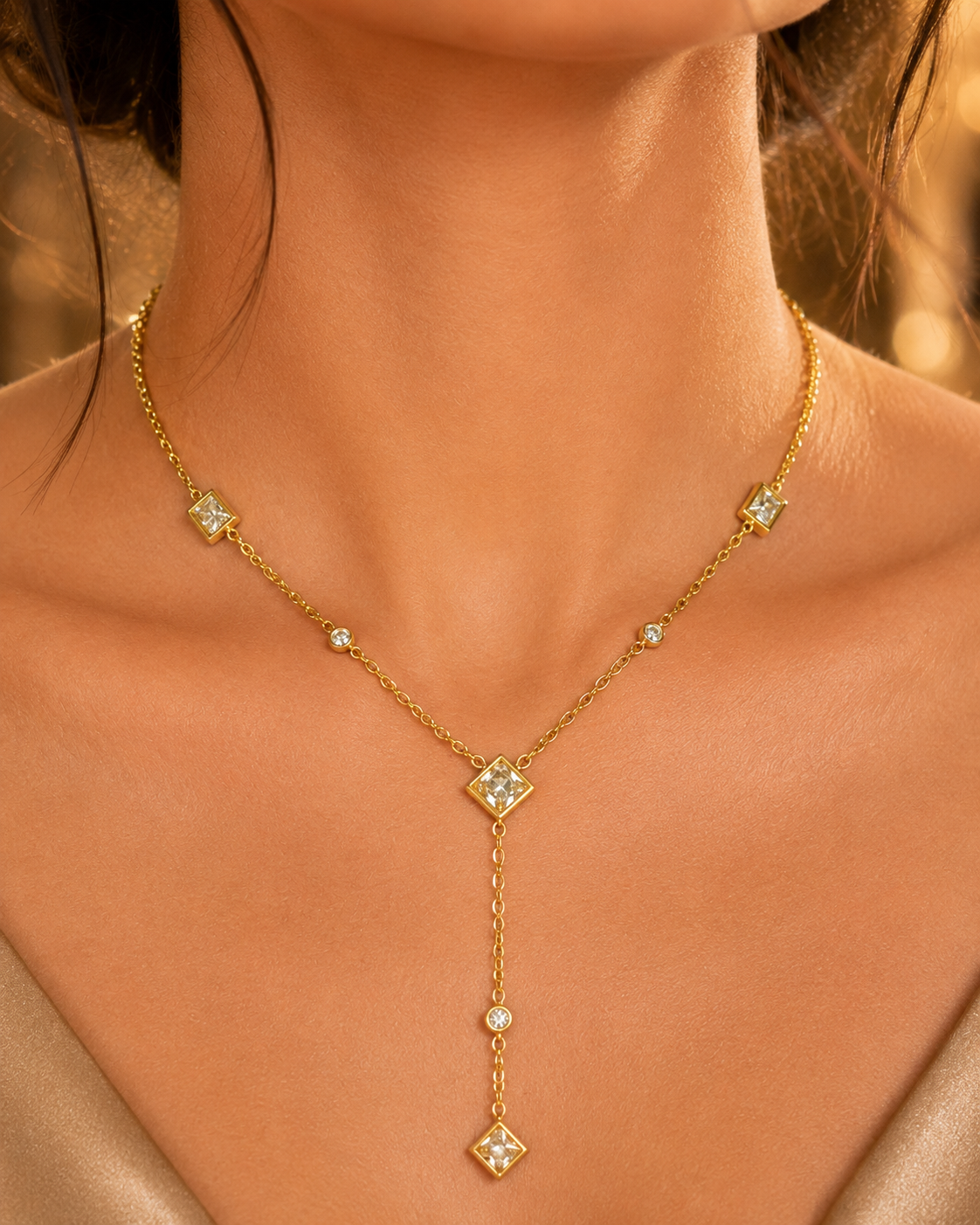 Geometric Rhombus Crystal Y-Necklace