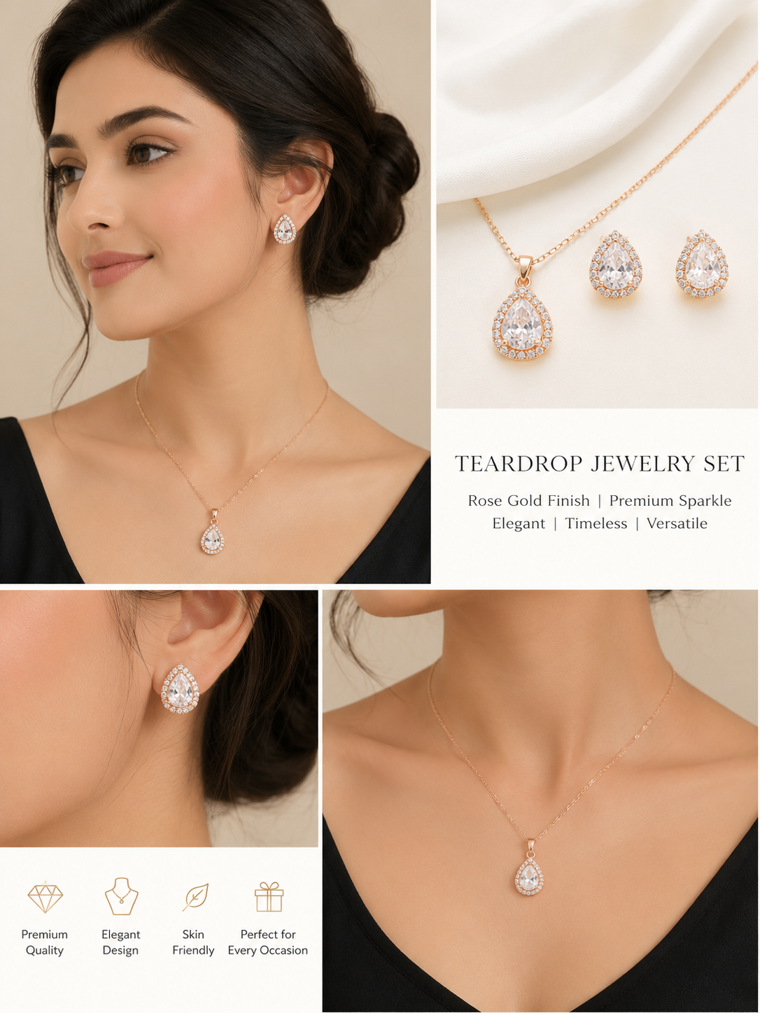 Crystal Teardrop Halo Pendant Necklace