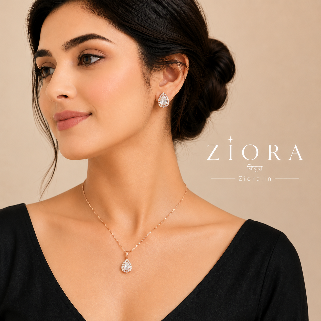 Crystal Teardrop Halo Pendant Necklace