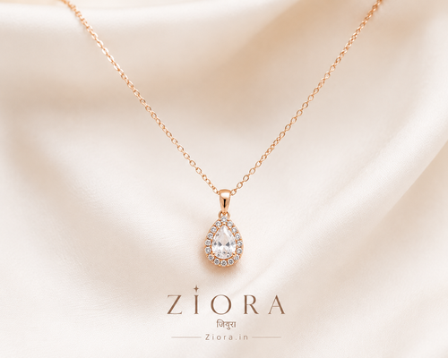Crystal Teardrop Halo Pendant Necklace