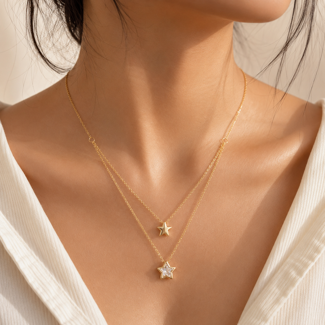 Dual-Layer Celestial Star Necklace & Earring Set