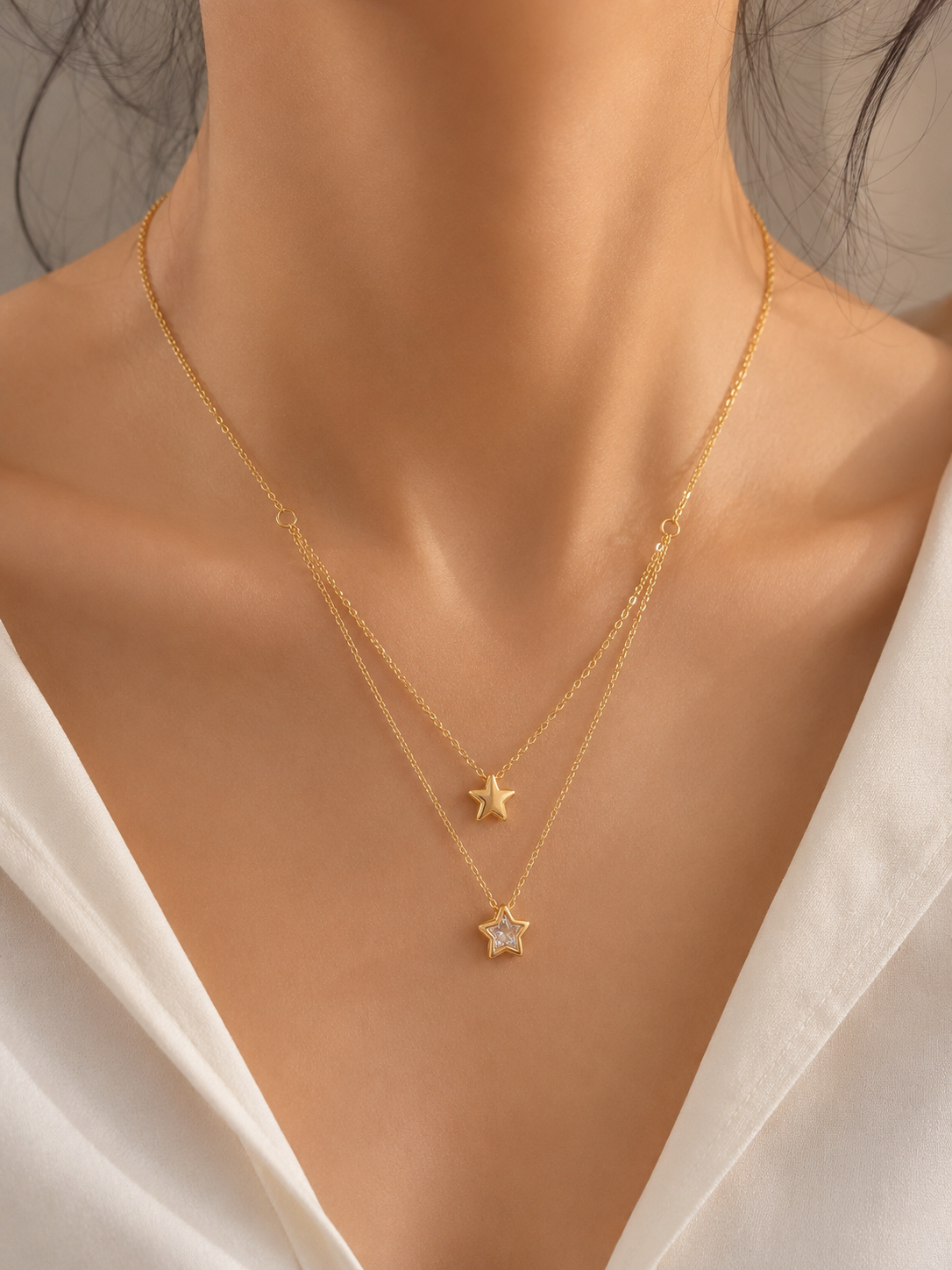 Dual-Layer Celestial Star Necklace & Earring Set