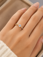 Classic Round Solitaire Gold Ring | Pavé Accented Bypass Promise Ring