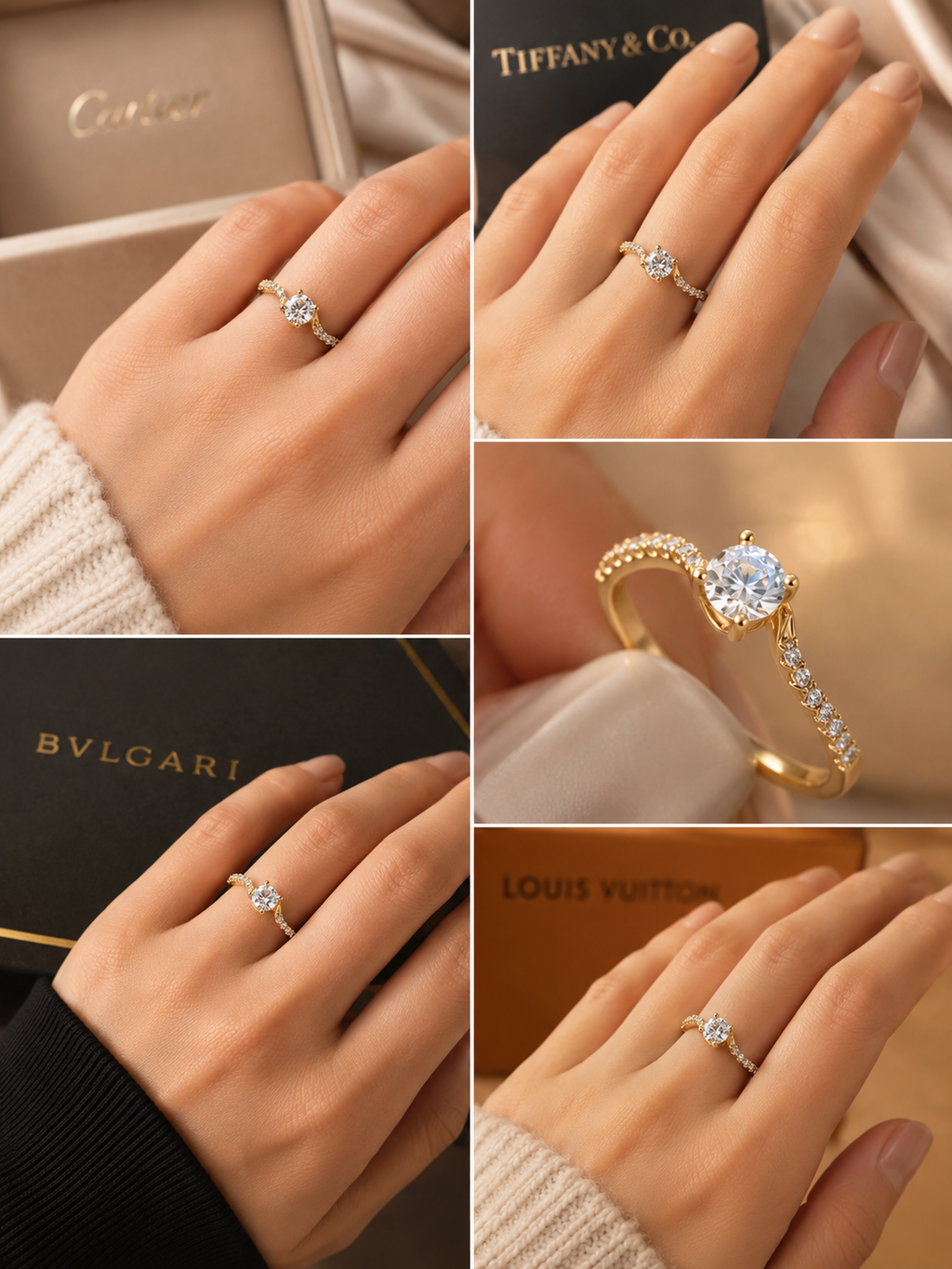 Classic Round Solitaire Gold Ring | Pavé Accented Bypass Promise Ring