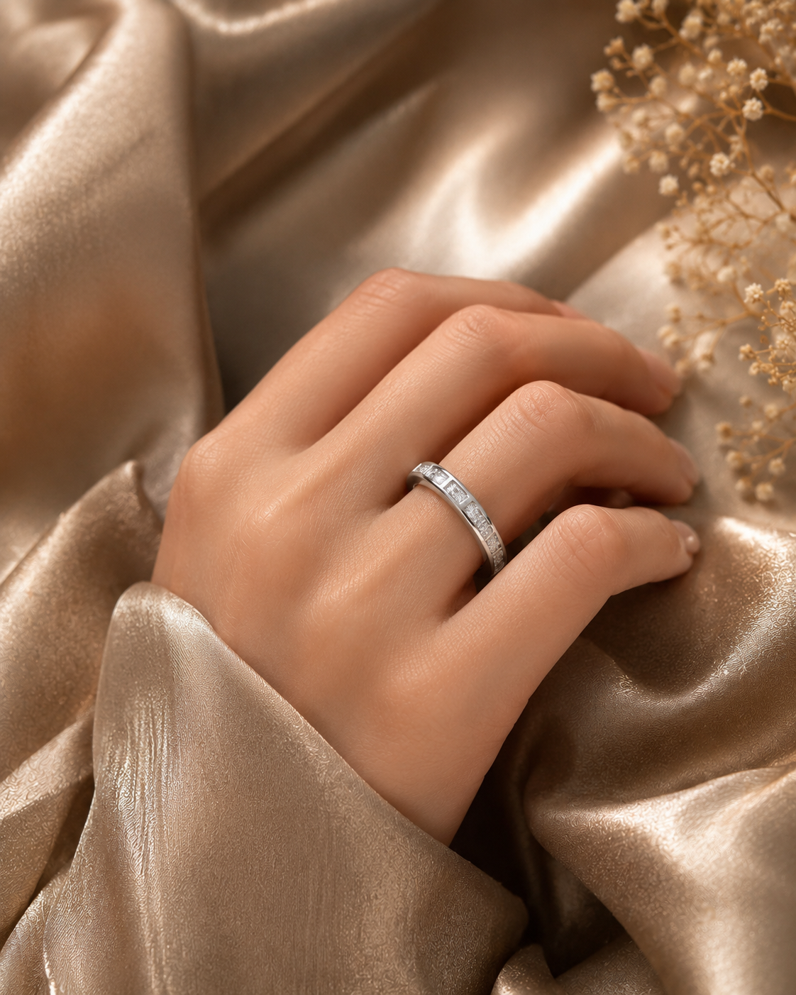 Sleek Silver Channel-Set Baguette Ring | Minimalist Eternity Band