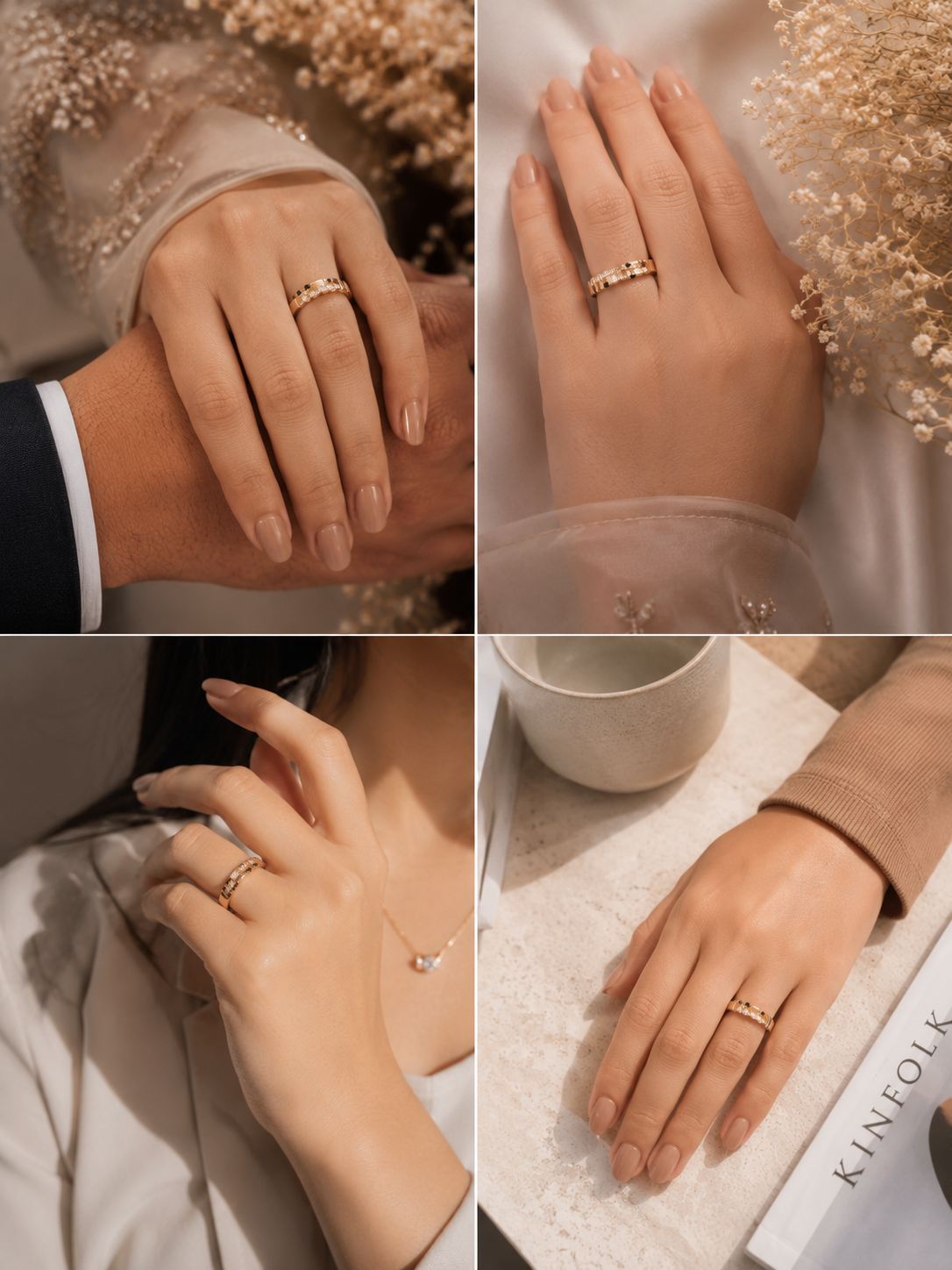 Gold Plated Geometric Block Ring – Unisex Pavé Zircon Eternity Band