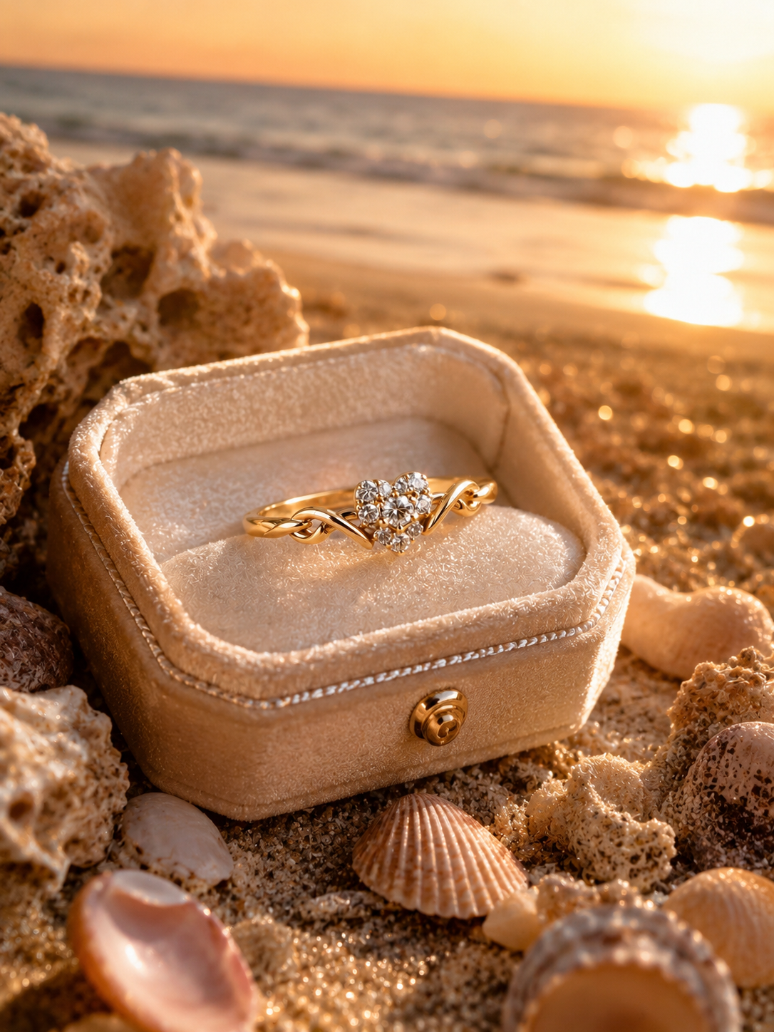 Sparkling Gold Heart Cluster Ring | Romantic Promise & Gift Ring