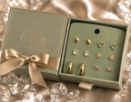 Aesthetic Gold Earring Combo Set – 6 Pairs of Studs, Bows & Chunky Hoops