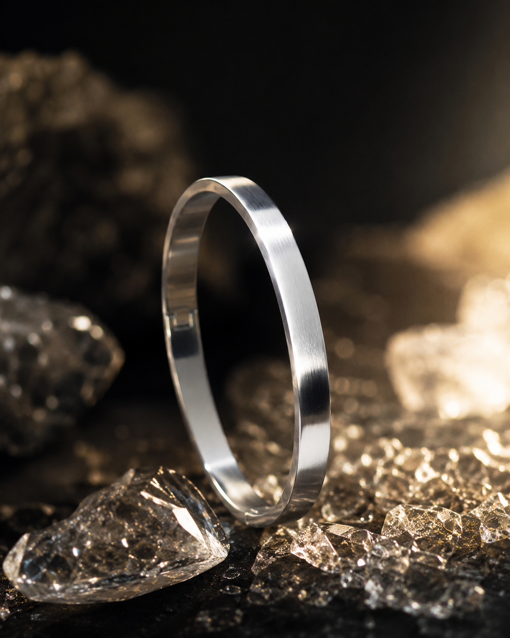 Minimalist Flat-Edge Brushed Silver Bangle | Sleek Hinged Cuff