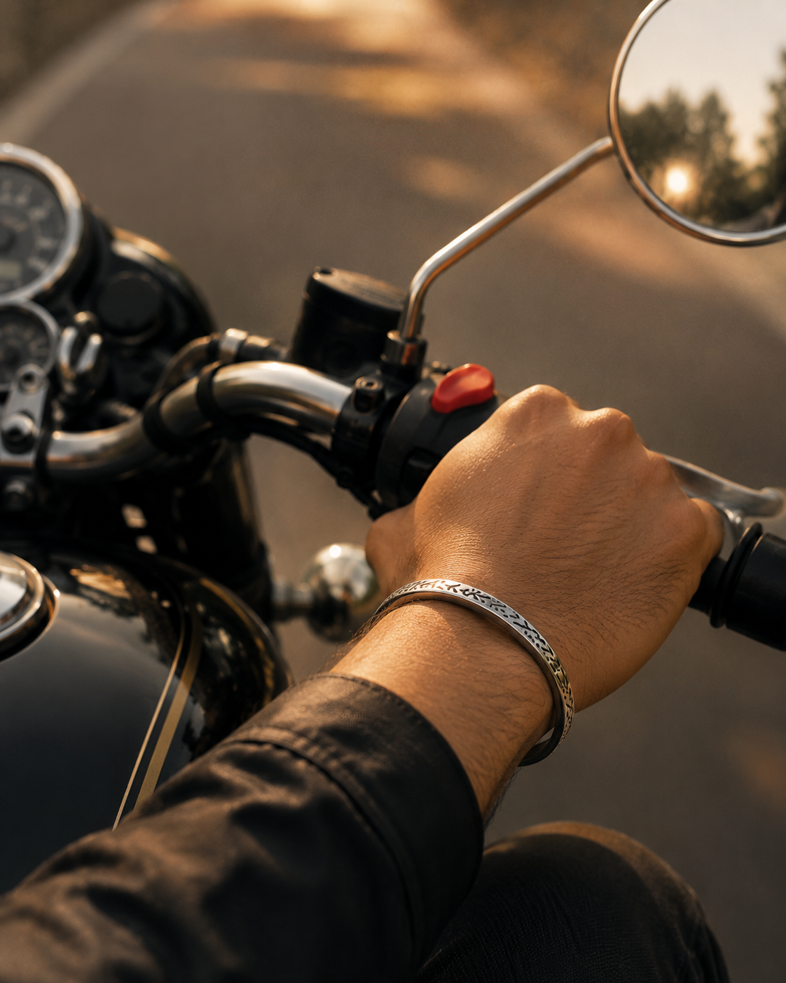 Antique Silver Textured Cuff Bangle | Rustic Open Kada for Men
