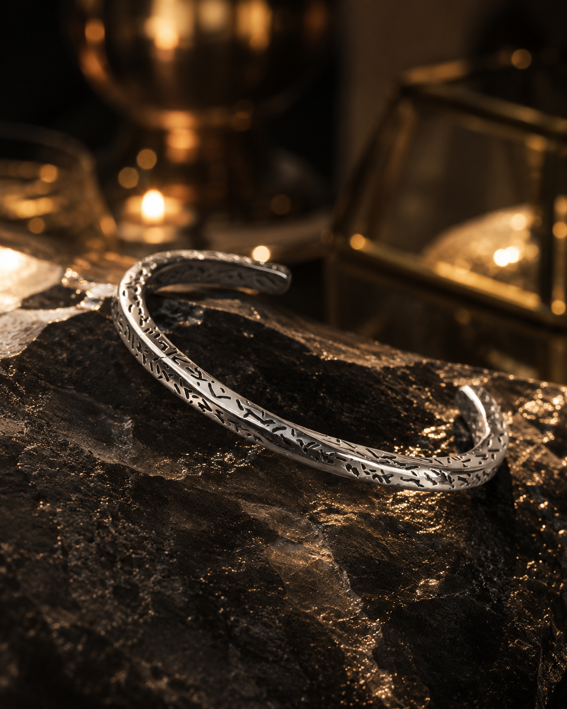 Antique Silver Textured Cuff Bangle | Rustic Open Kada for Men
