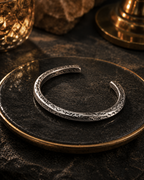 Antique Silver Textured Cuff Bangle | Rustic Open Kada for Men