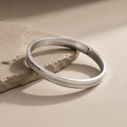 Sleek Silver Dual-Finish Bangle Bracelet | Matte & Polish Hinged Cuff