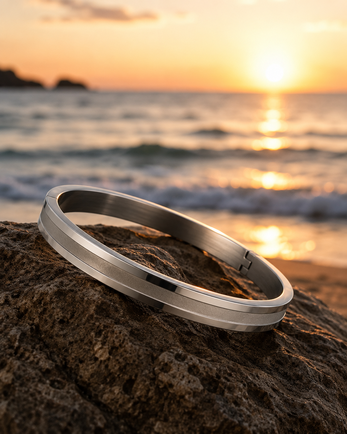 Sleek Silver Dual-Finish Bangle Bracelet | Matte & Polish Hinged Cuff