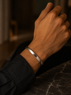 Minimalist Flat-Edge Brushed Silver Bangle | Sleek Hinged Cuff