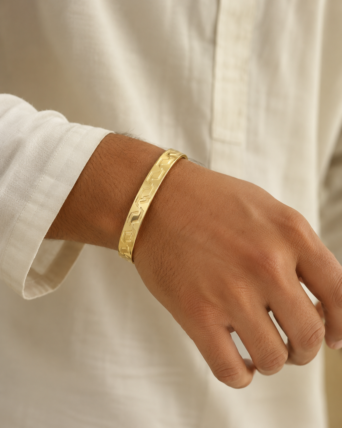 Gold Plated Stainless Steel Geometric Cuff Bangle – Anti-Tarnish & Waterproof Jewellery
