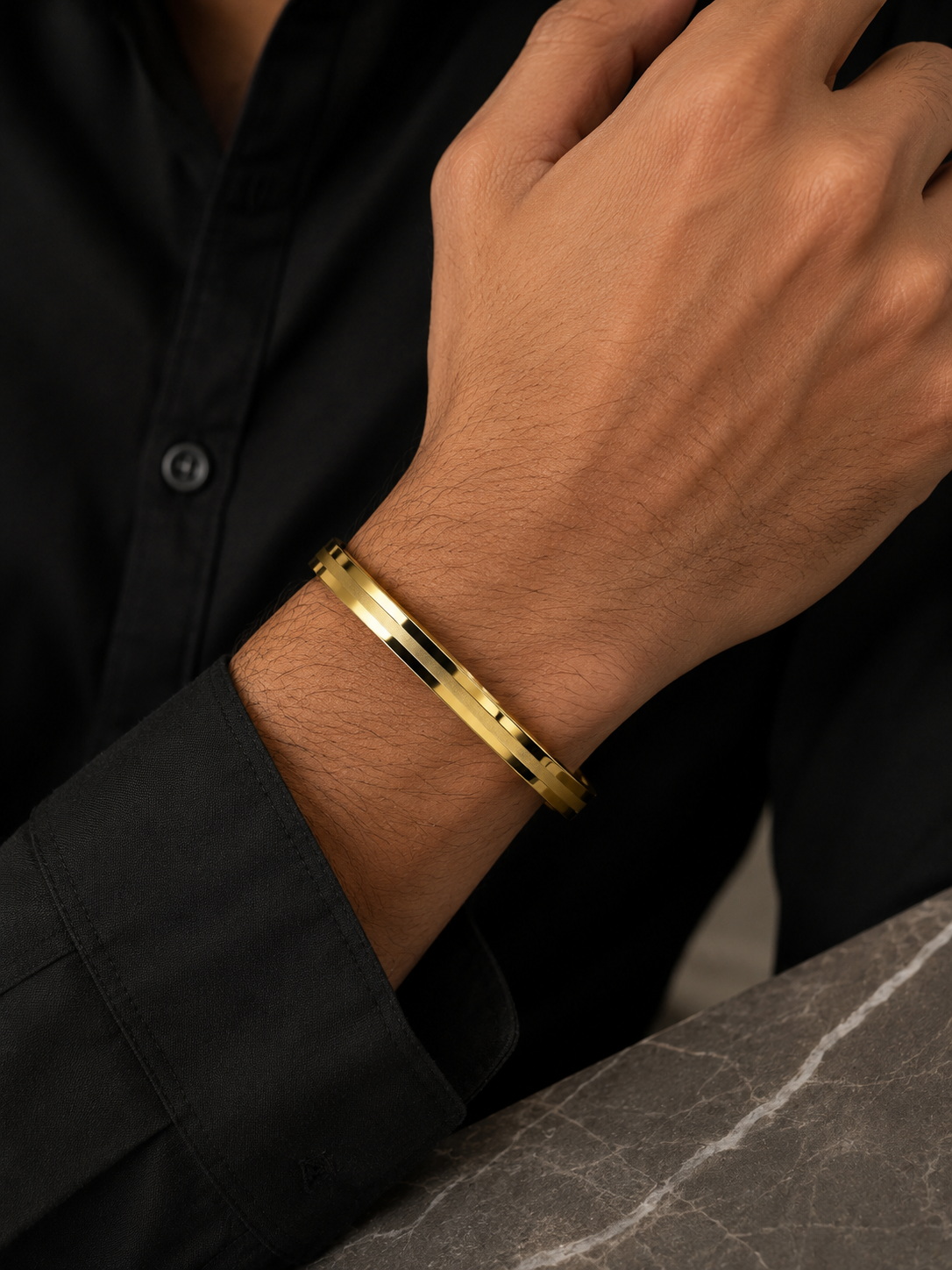 Dual-Finish Gold Bangle Bracelet | Matte & Polish Hinged Cuff