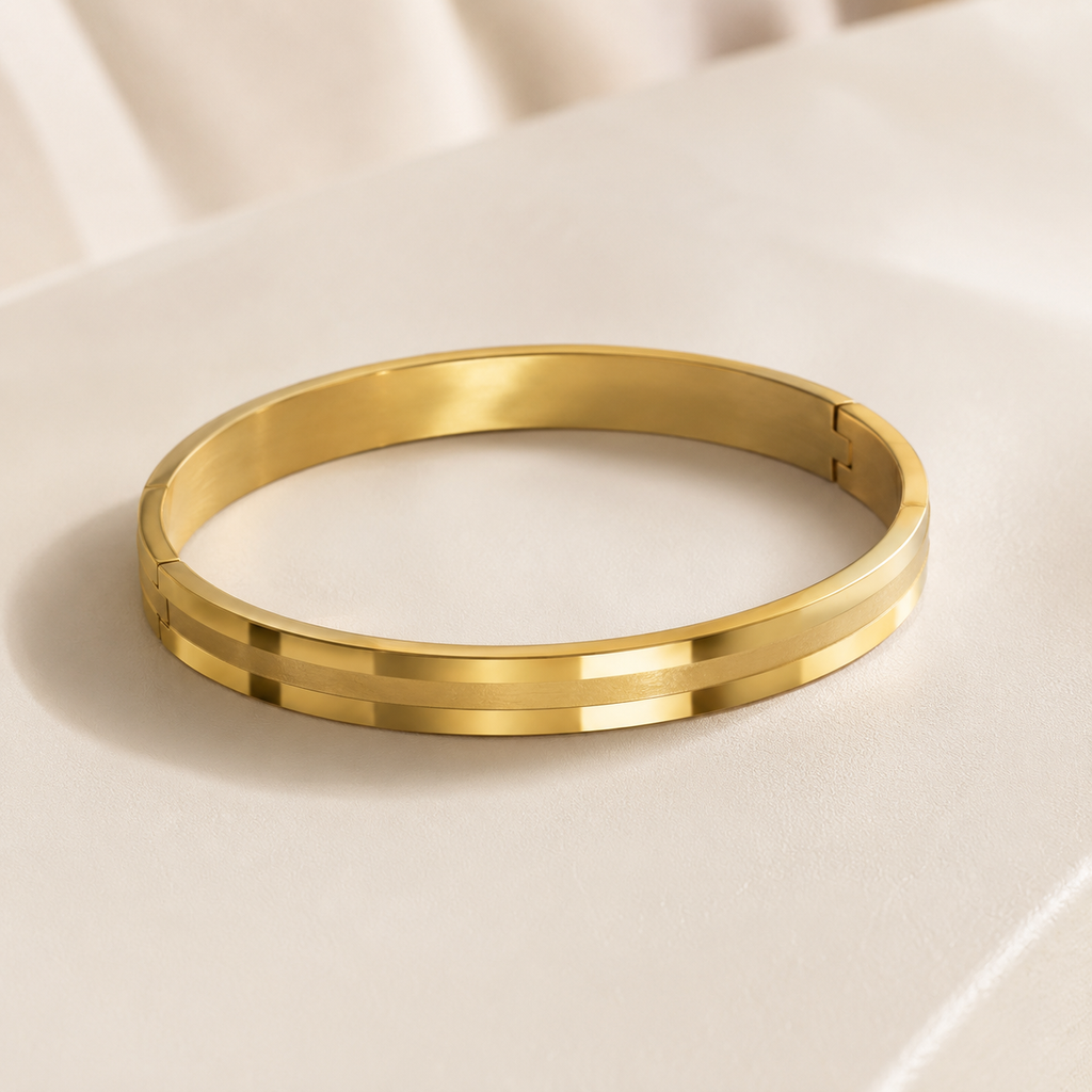 Dual-Finish Gold Bangle Bracelet | Matte & Polish Hinged Cuff