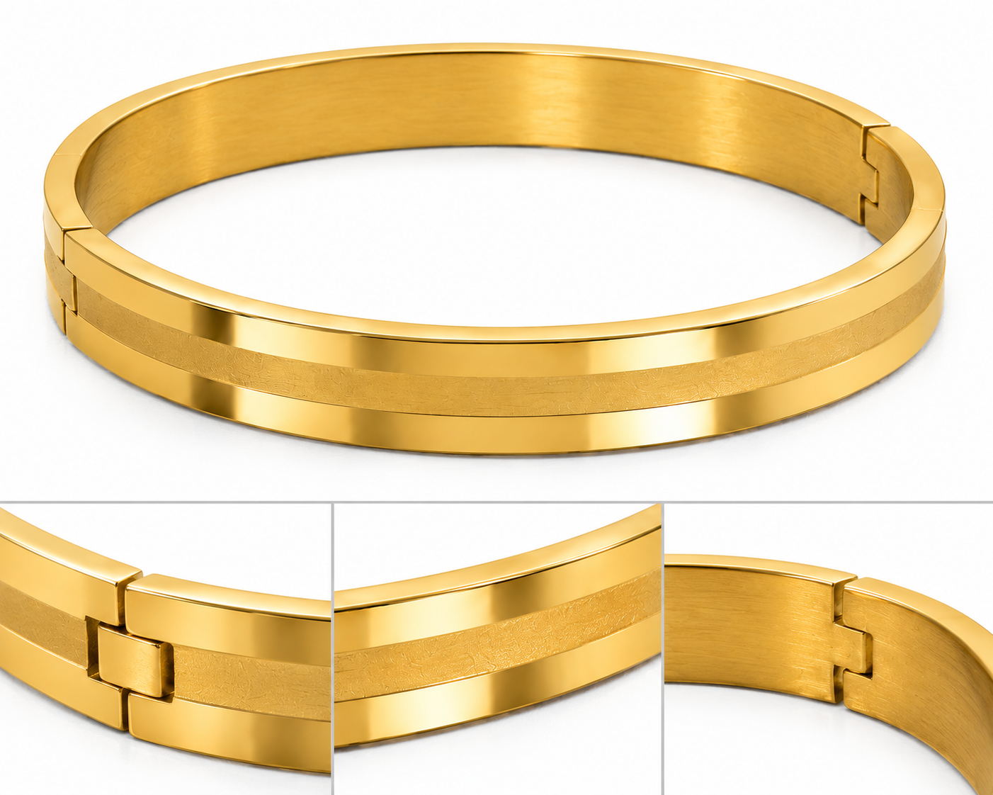 Dual-Finish Gold Bangle Bracelet | Matte & Polish Hinged Cuff