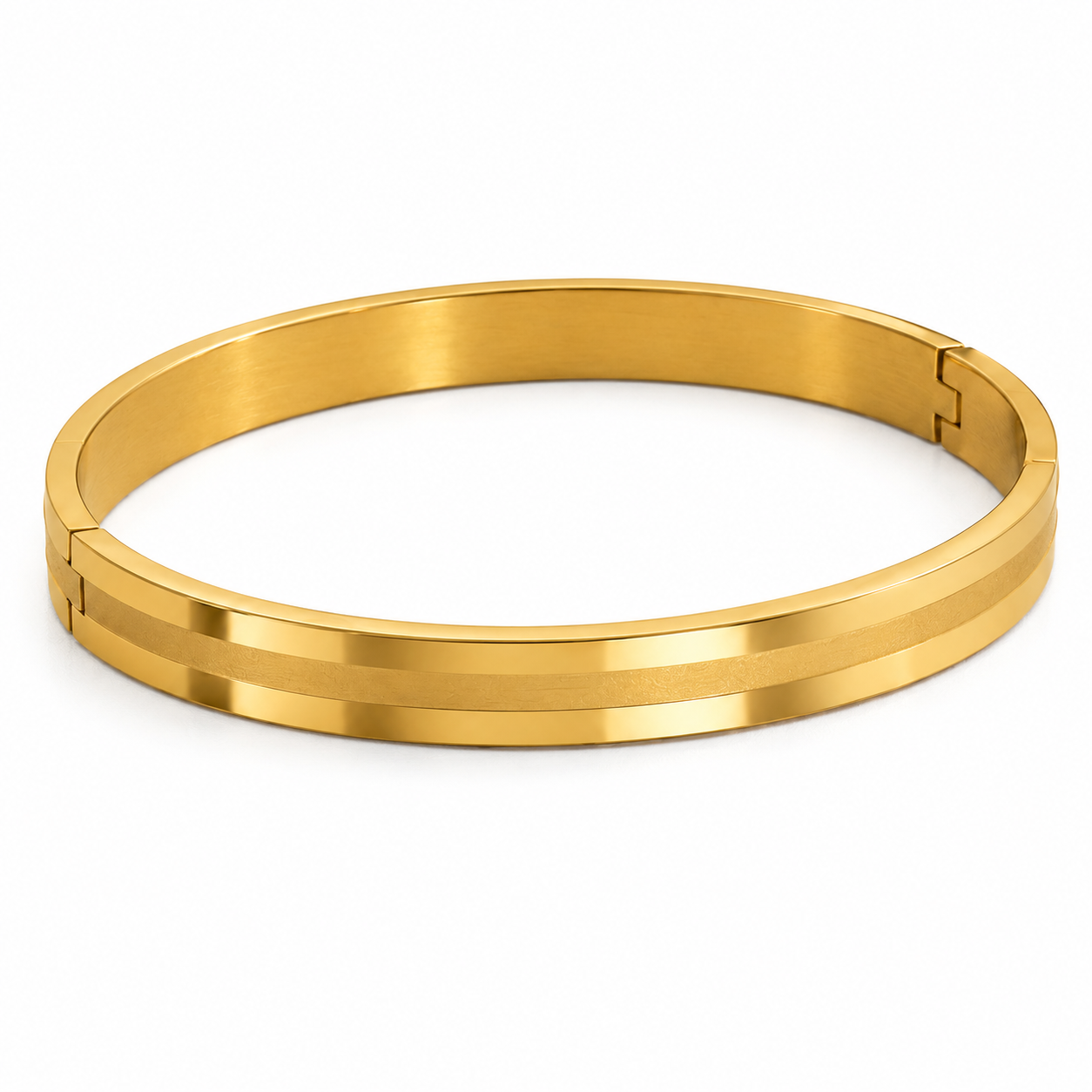 Dual-Finish Gold Bangle Bracelet | Matte & Polish Hinged Cuff