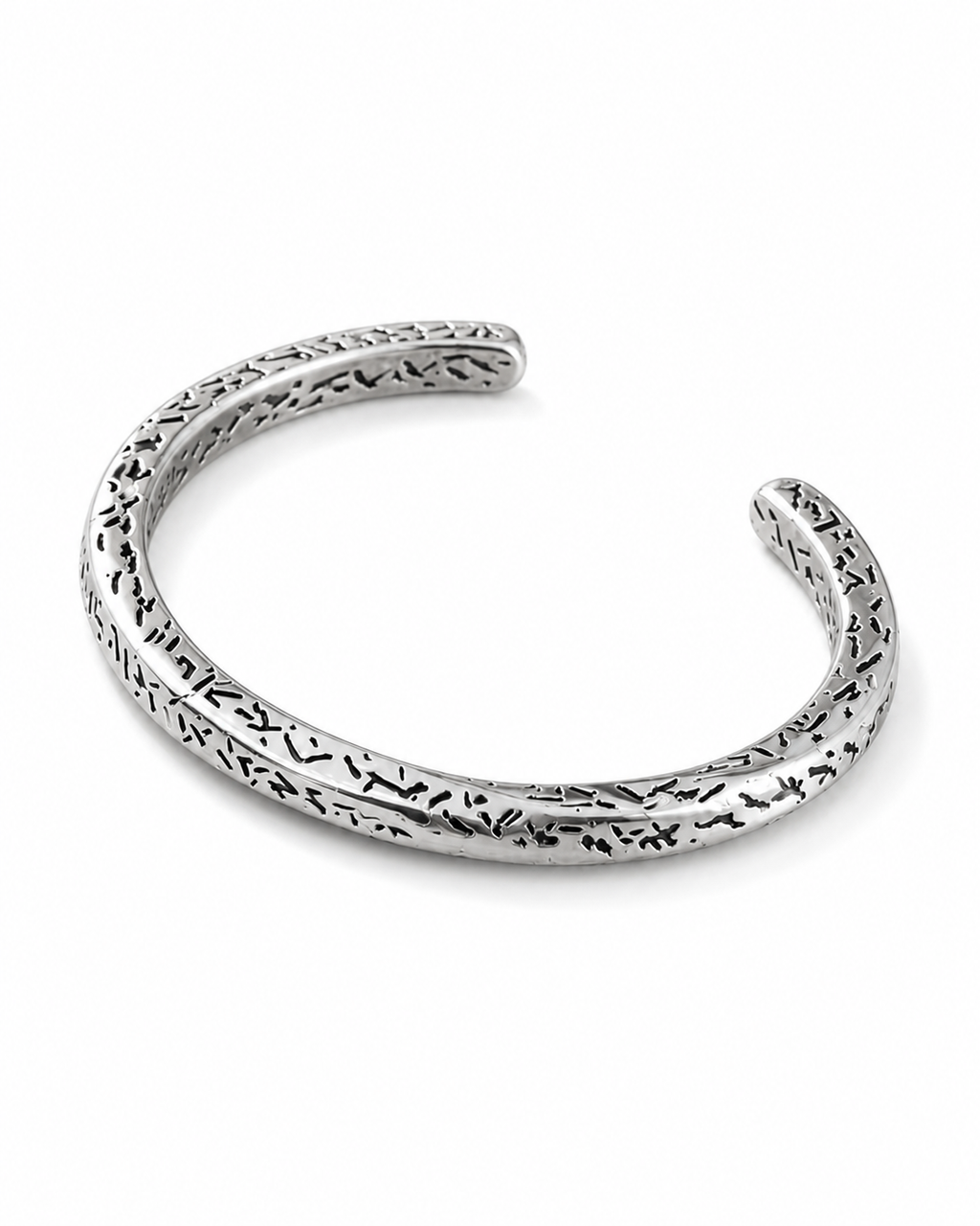 Antique Silver Textured Cuff Bangle | Rustic Open Kada for Men