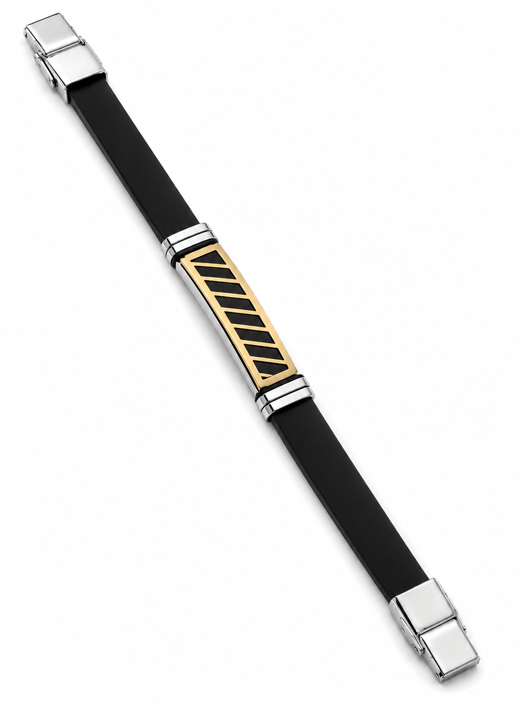 Men's Stainless Steel & Silicone Bracelet – Two-Tone Diagonal Stripe ID Bracelet