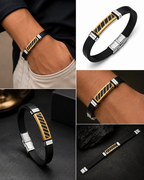 Men's Stainless Steel & Silicone Bracelet – Two-Tone Diagonal Stripe ID Bracelet