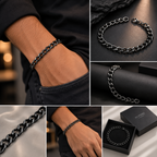 Stealth Black Curb Link Bracelet | Men's Stainless Steel Chain Wristband
