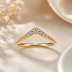 Elegant Gold Chevron Wishbone Ring | Pavé Zircon Stacking Ring