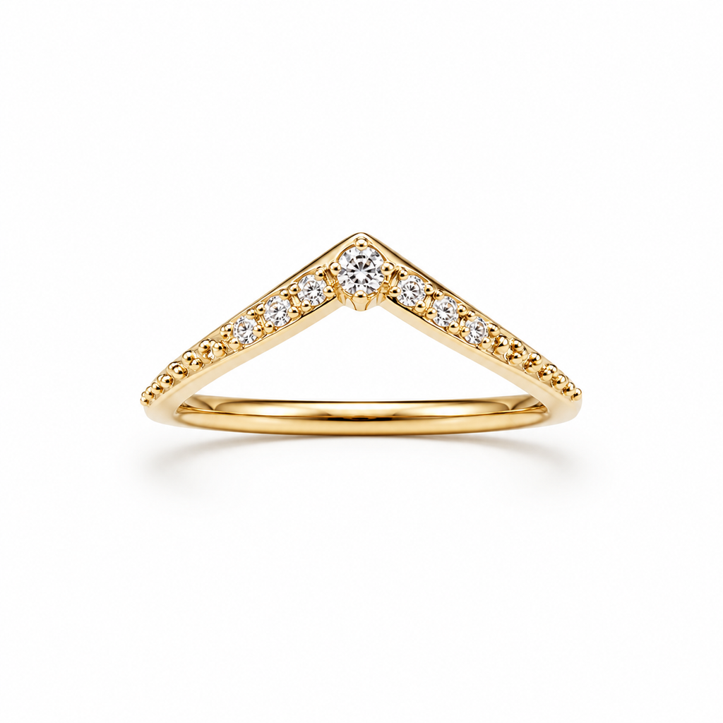 Elegant Gold Chevron Wishbone Ring | Pavé Zircon Stacking Ring