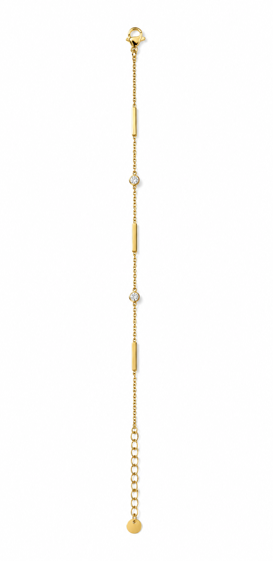 Dainty Gold Bar & Crystal Station Bracelet | Elegant Layering Chain Wristband