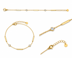 Dainty Gold Bar & Crystal Station Bracelet | Elegant Layering Chain Wristband
