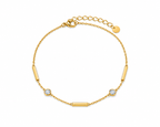 Dainty Gold Bar & Crystal Station Bracelet | Elegant Layering Chain Wristband