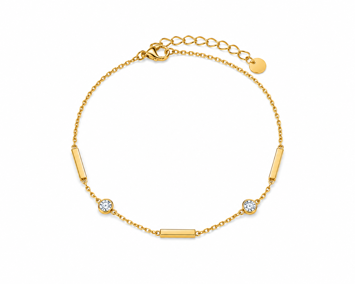 Dainty Gold Bar & Crystal Station Bracelet | Elegant Layering Chain Wristband