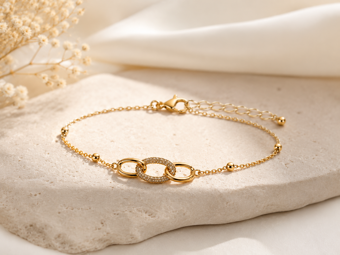 Double-Layer Gold Interlocking Oval Bracelet | Pavé CZ Layered Chain