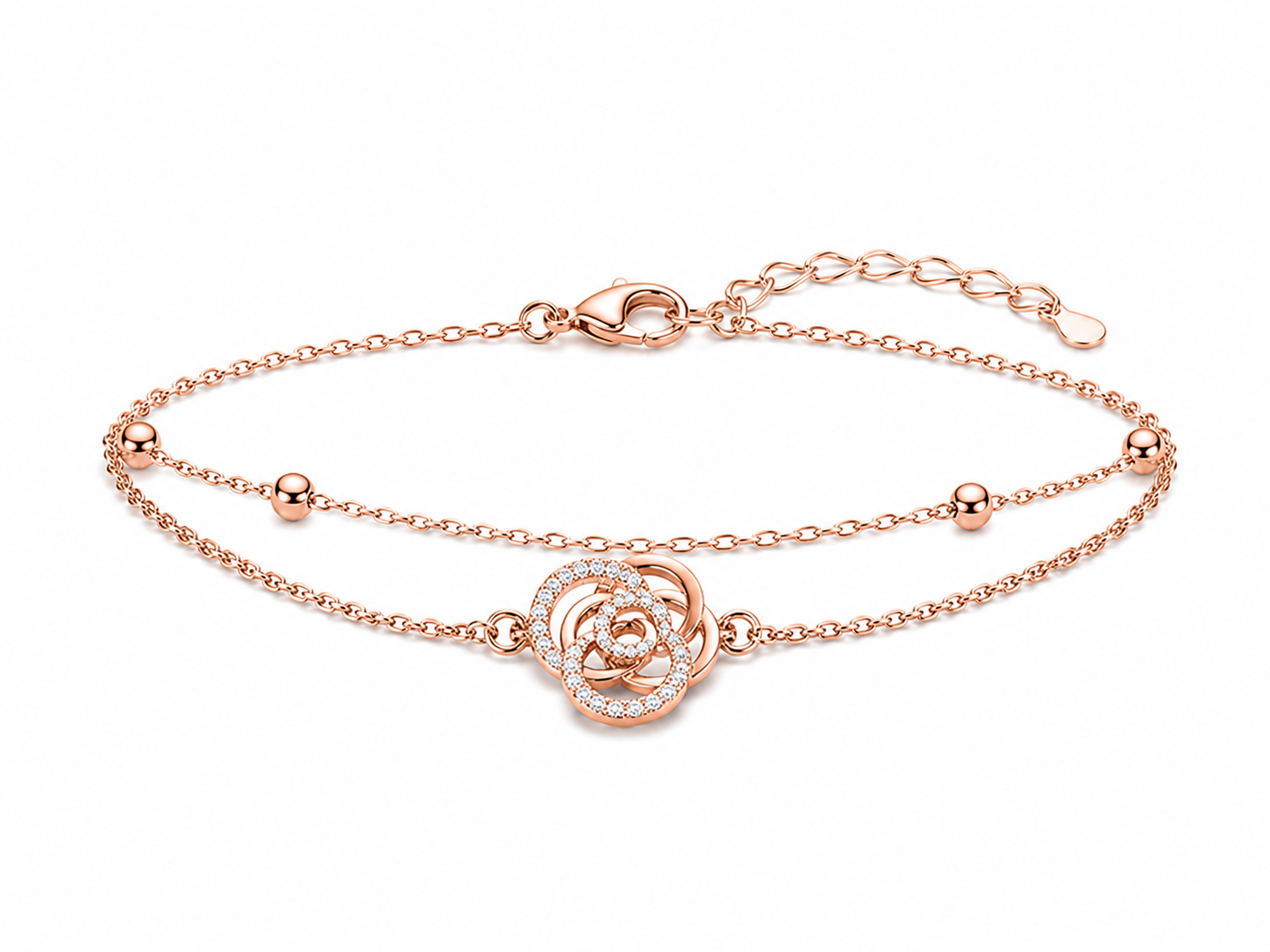 Rose Gold Plated Interlocking Circle Bracelet | Double Layer CZ Station Chain  Option 2 (SEO Friendly): Rose Gold F