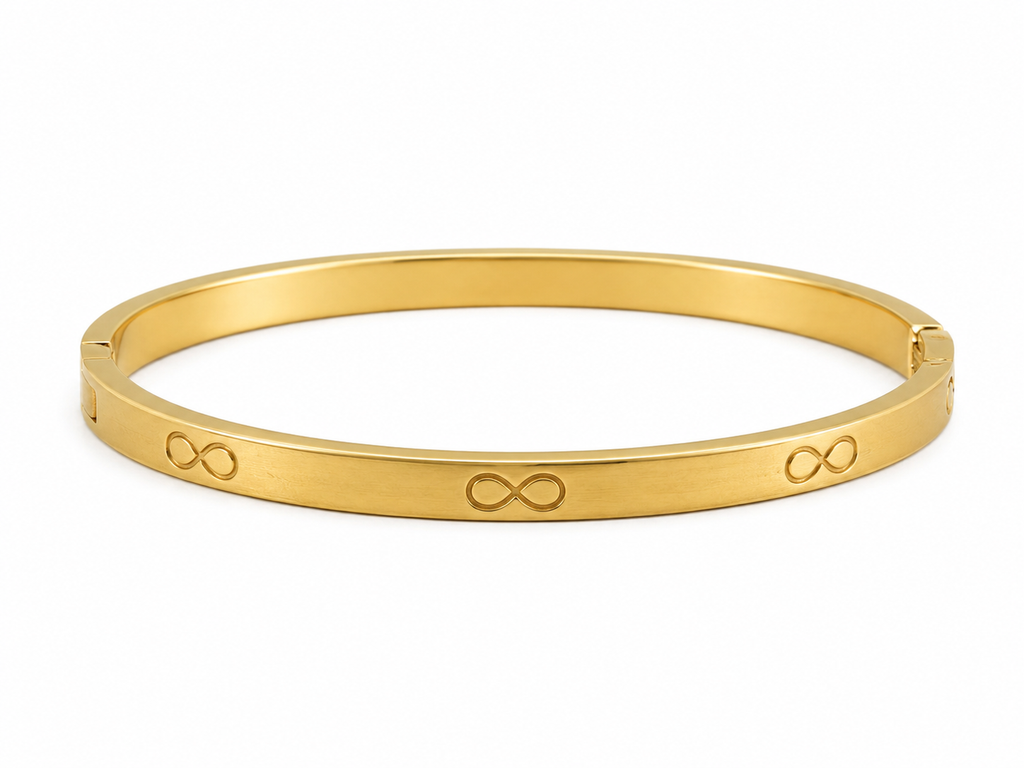 Set of 3 Gold Plated Infinity Motif Bangles | Minimalist Hinged Cuff Stack