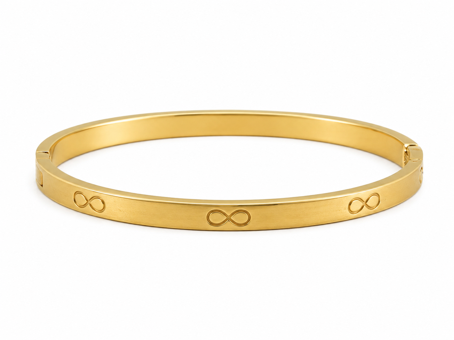 Set of 3 Gold Plated Infinity Motif Bangles | Minimalist Hinged Cuff Stack