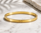 Set of 3 Gold Plated Infinity Motif Bangles | Minimalist Hinged Cuff Stack