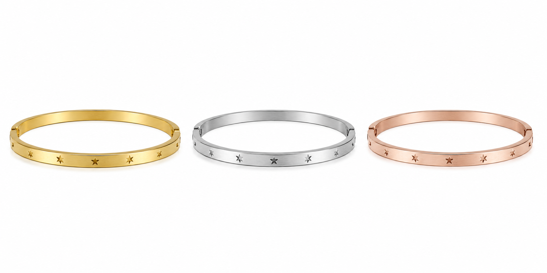 Gold Plated Celestial Star Bangle | Engraved Star Motif Hinged Cuff